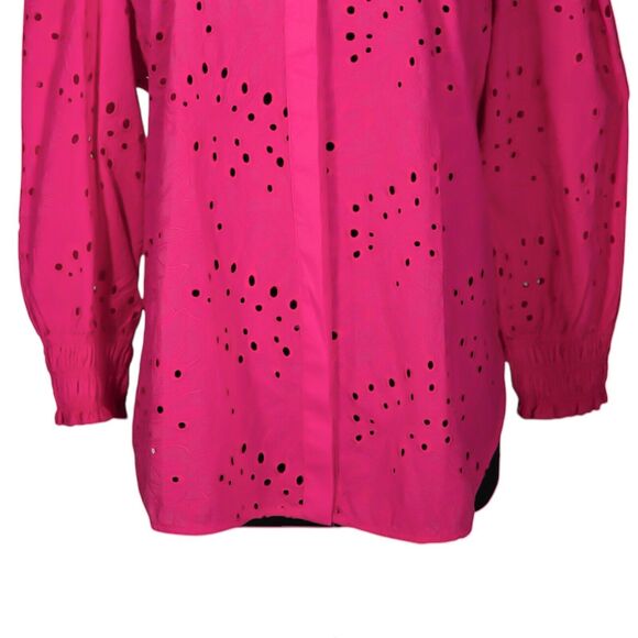 Chico's Women's Shirt Button Up Pink Floral Eyelet Puff Sleeve Top 4 US XXL/20 - Picture 6 of 9